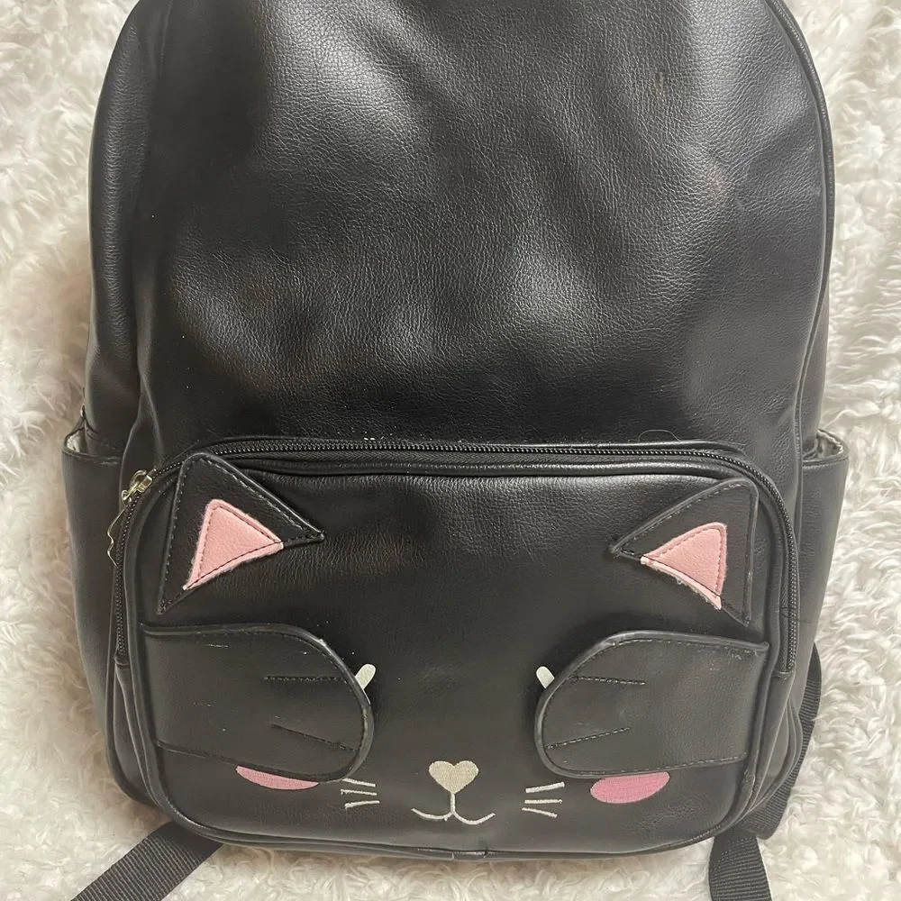 Betsey Johnson synthetic Black Cat Face pick a boo Medium Backpack.